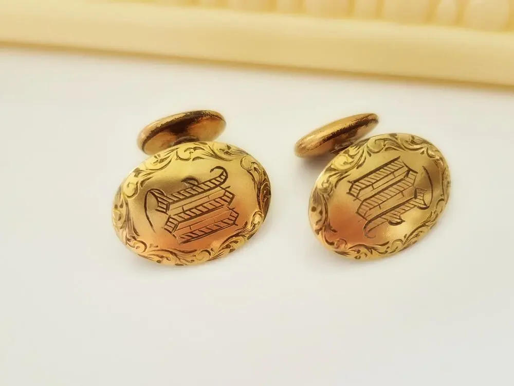 Antique W Letter Monogram Gold-fill Cuff Links